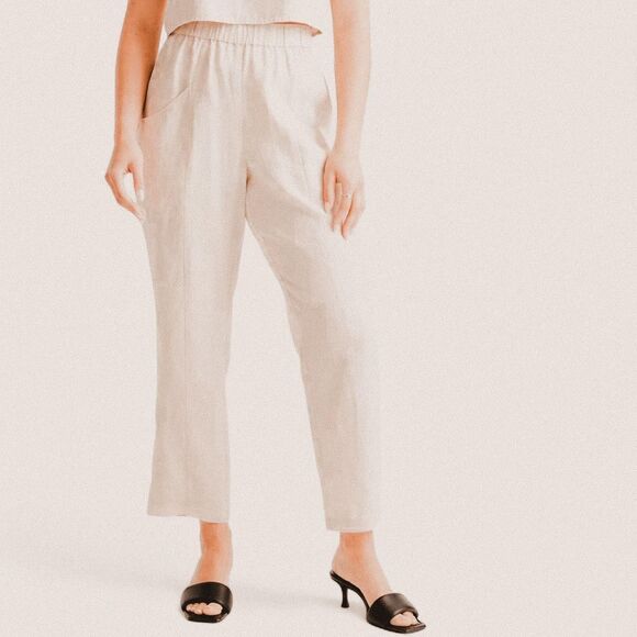 Quince 100% Linen Cream Tapered Pull-On Pants (M) - Picture 1 of 8